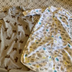 Two Fleece Zipper Up Sleep Sacks - 3-6M